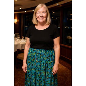 Women's DANA BUCHMAN Blue Green Floral Pleated Maxi Skirt Lg Resortcore Tropical